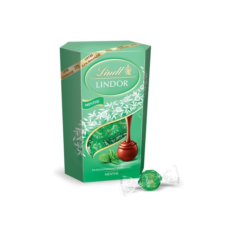 Lindt - Cornet LINDOR - Chocolat au Lait et Menthe - Cœur fondant - Idéal pour Noël, 237g